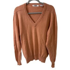Vintage I. Magnin Men's 100% Cashmere V-Neck Pullover Sweater Faded Orange, L